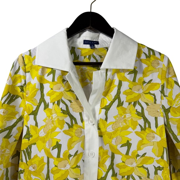 Katie Kime Yellow Daffodil Floral Tunic Dress White Contrast Trim Small Spring - Picture 3 of 14